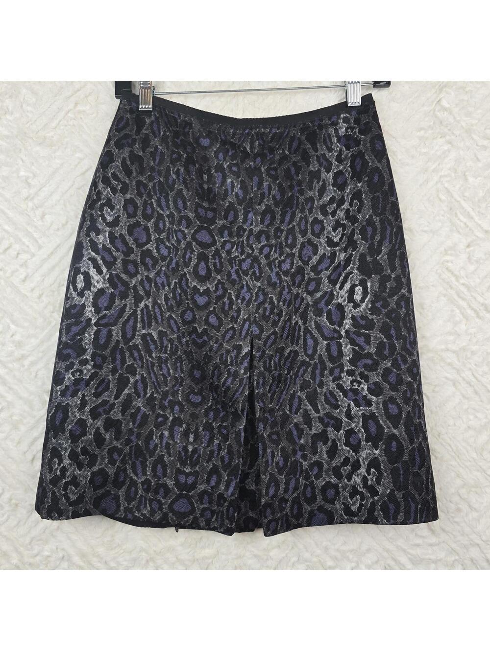 BCBGMAXAZRIA Metallic Animal Print A Line Skirt Black Blue Silver Size 0 - Picture 4 of 8